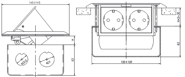 Ecoplast box 2s коробка для люка luk 2 в пол металлическая для заливки в бетон